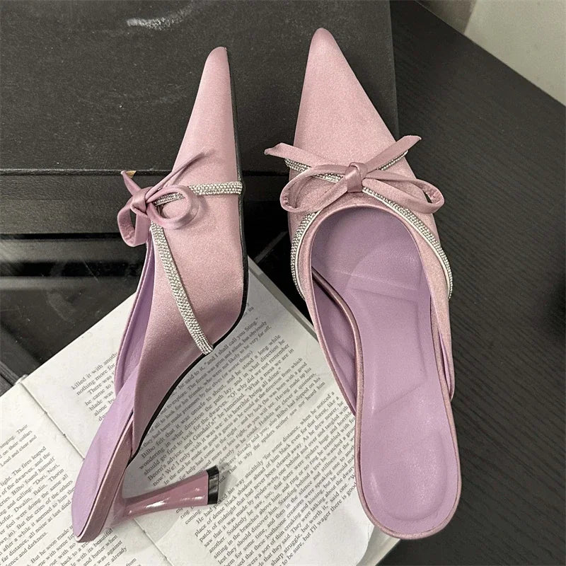 Butterfly-knot Women Slippers Design Style Ladies Pointed Toe Mules Slides Shoes Low Heel Pumps Main image