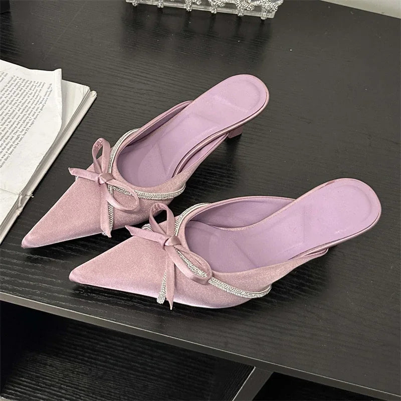 Butterfly-knot Women Slippers Design Style Ladies Pointed Toe Mules Slides Shoes Low Heel Pumps Secondary image