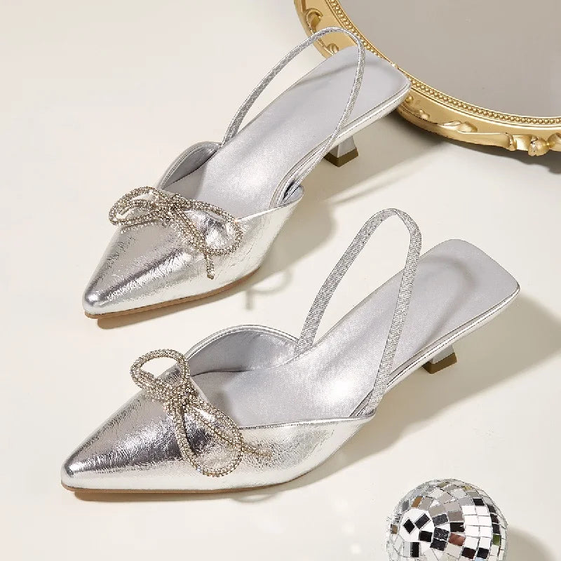 Bowknot Thin Women Gladiator Slingbacks Party Pointed Toe Prom Shoes Low Heel Pumps Secondary image
