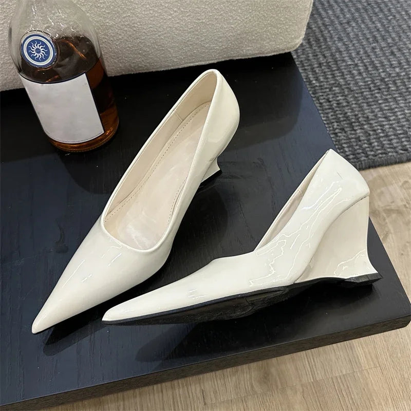 Design Pointed Toe Wedges Highs Women Silver Red Shoes  Wedding Banquet Shoes Low Heel Pumps Secondary image