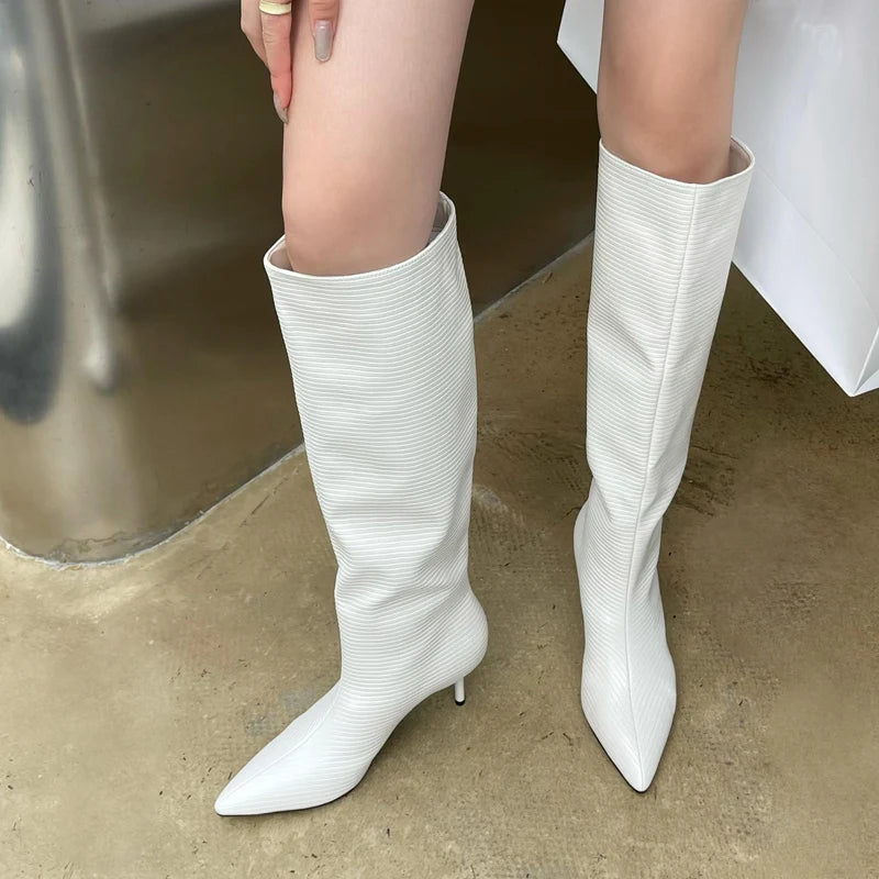 Design Pointed Toe Party Dress Street Style Thin Low Heels Knee High Boots Main image