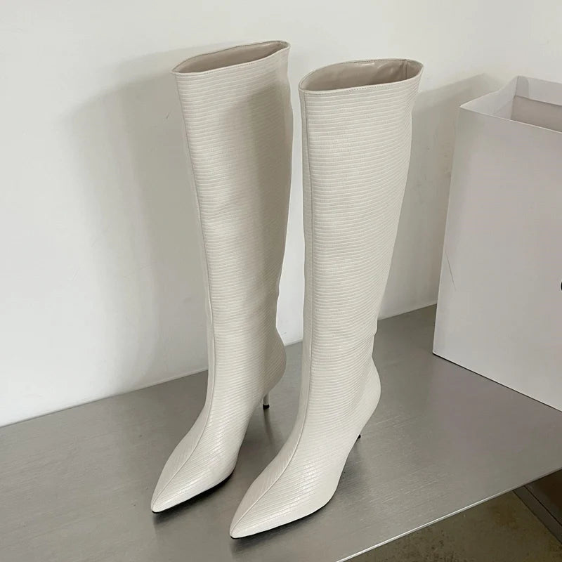 Design Pointed Toe Party Dress Street Style Thin Low Heels Knee High Boots Secondary image