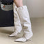 Designer  Patent Leather Thin Heels Long Belt Buckle Stripper Knee High Boots