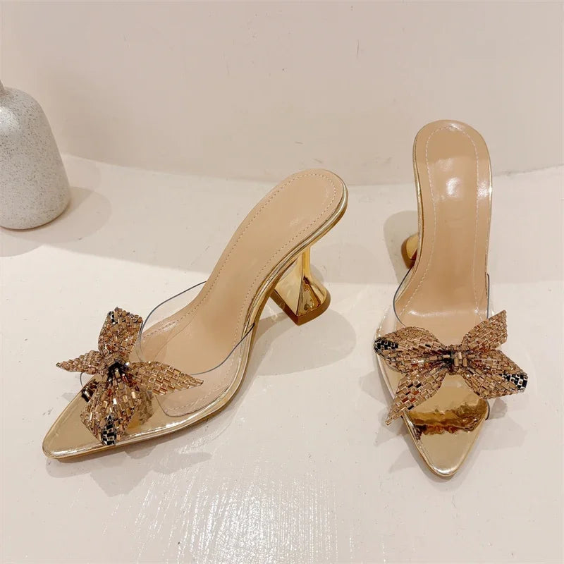 Elegant Glitter Peep Toe Women Slippers  PVC Transparent High Banquet Party Mule Shoes Low Heel Pumps Secondary image