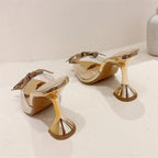 Elegant Glitter Peep Toe Women Slippers  PVC Transparent High Banquet Party Mule Shoes Low Heel Pumps