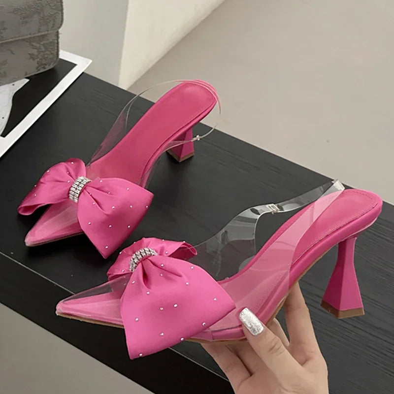Fashion Butterfly-knot Pointed Toe Women PVC Transparent Highs Wedding Banquet Mules Shoes Low Heel Pumps Secondary image