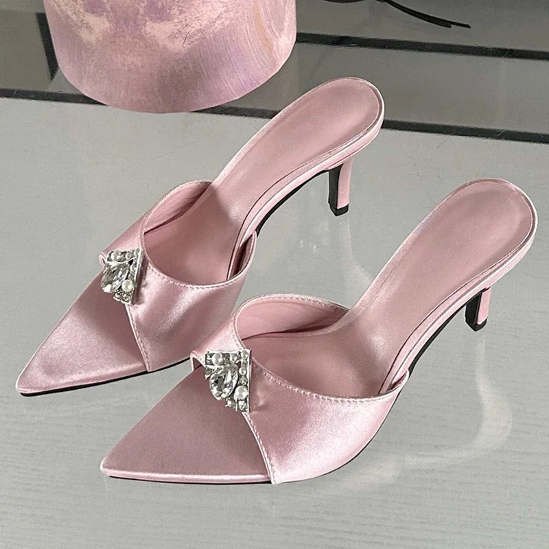 Fashion Diamond Women Slippers 2024 Summer Pointed Toe Ladies Slides Sandals Low Heel Pumps Secondary image