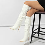 Fashion Patent Leather  Pointed Toe Thin Heels Zipper Long Knee High Boots