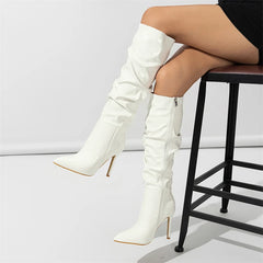 Fashion Patent Leather  Pointed Toe Thin Heels Zipper Long Knee High Boots