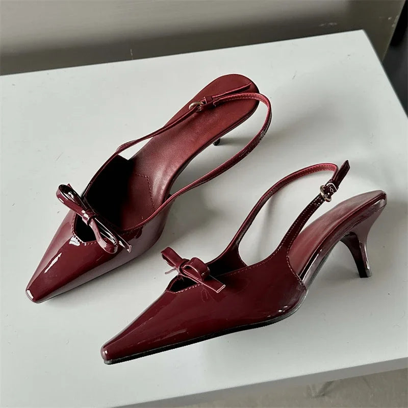 Fashion Pointed Toe Elegant Women Slingbacks Buckle Strap Thins Wedding Party Mules Shoes Low Heel Pumps Main image