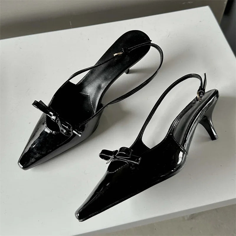 Fashion Pointed Toe Elegant Women Slingbacks Buckle Strap Thins Wedding Party Mules Shoes Low Heel Pumps Secondary image