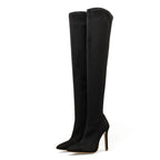 Fashion Pointed Toe Thin Heels  Flock Thigh Long Autumn Winter Knee High Boots