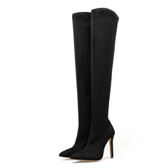 Fashion Pointed Toe Thin Heels  Flock Thigh Long Autumn Winter Knee High Boots