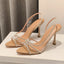 Summer  Slingback Highs Rhinestones Elegant Pointed Toe Transparent PVC Party Shoes Low Heel Pumps