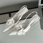 Fashion  Pointed Toe Thin Women Elegant Wedding Slingback Mules Shoes Low Heel Pumps