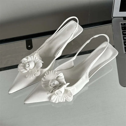 Fashion Sexy Pointed Toe Thin Women Elegant Wedding Slingback Mules Shoes Low Heel Pumps