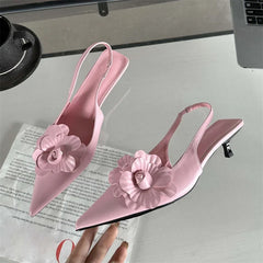 Fashion  Pointed Toe Thin Women Elegant Wedding Slingback Mules Shoes Low Heel Pumps