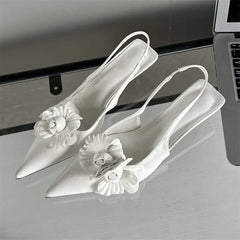 Fashion  Pointed Toe Thin Women Elegant Wedding Slingback Mules Shoes Low Heel Pumps