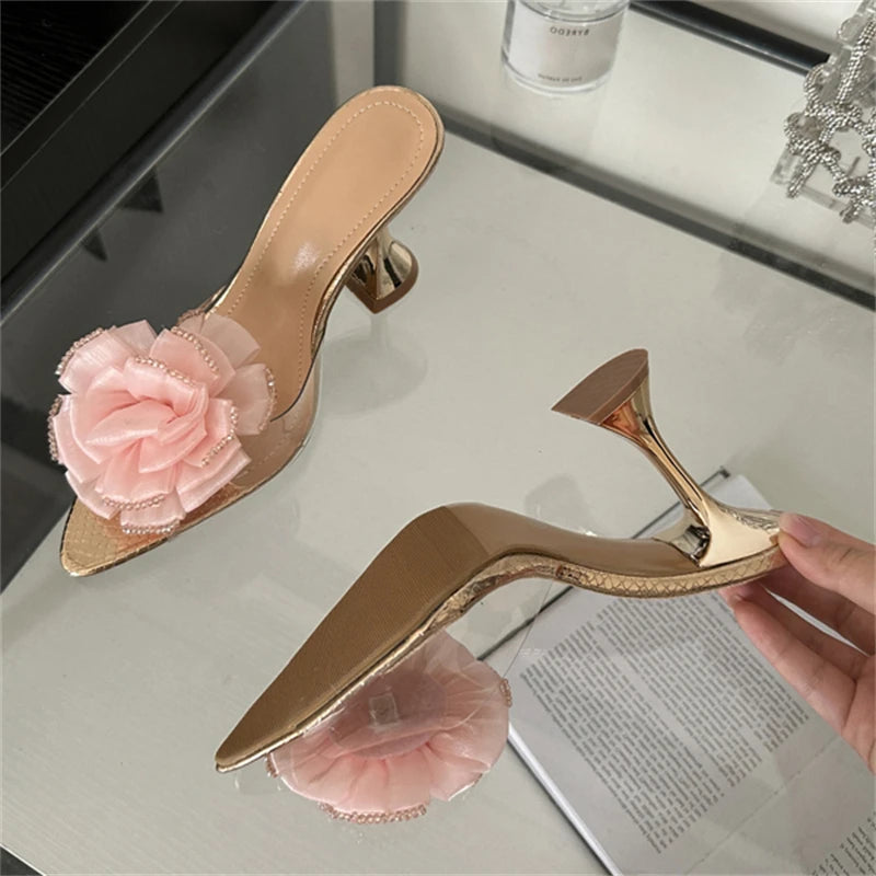 Transparent Women Slippers Designer Wedding Party Pointed Toe High Summer Shoes Low Heel Pumps Main image