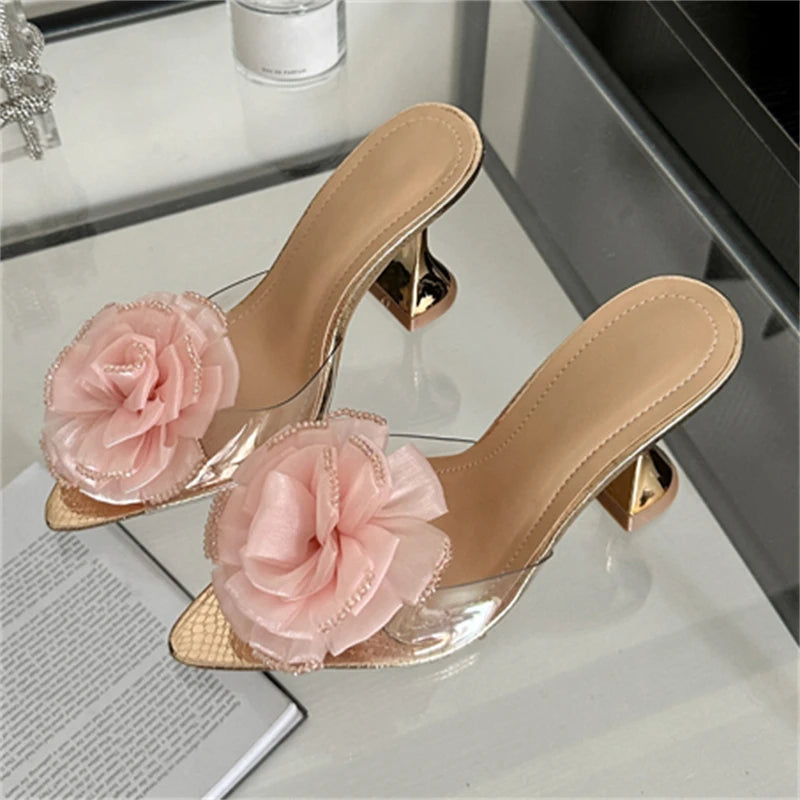 Transparent Women Slippers Designer Wedding Party Pointed Toe High Summer Shoes Low Heel Pumps Secondary image