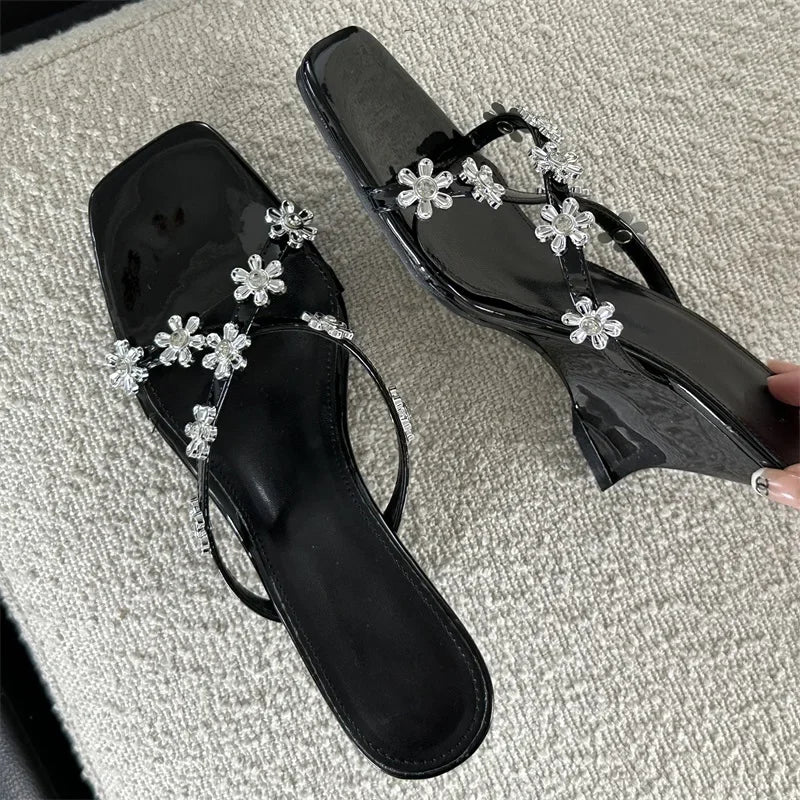 New Arrived Summer Square Toe Women Slippers Designer Wedge Highs Outdoor Party Shoes Low Heel Pumps Secondary image