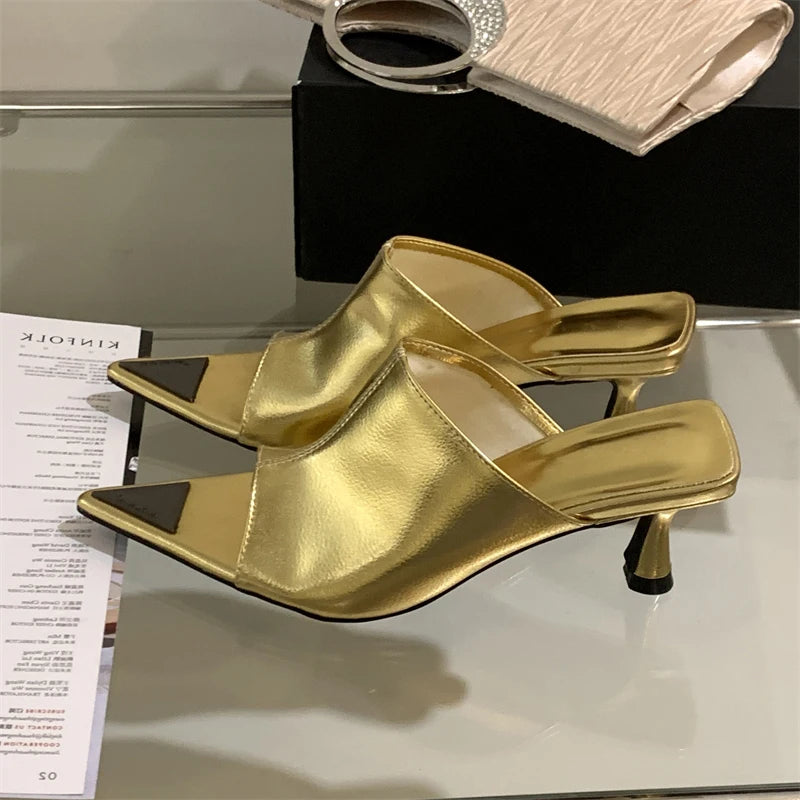 New Summer Pointed Peep Toe Slide Slippers Women Thin Banquet Party Prom Designer Shoes Low Heel Pumps Main image