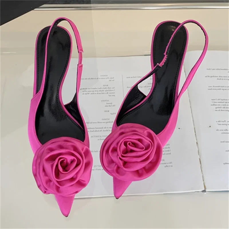 Satin Slingback Women  Design Pointed Toe Thin Highs Banquet Wedding Mule Shoes Low Heel Pumps Main image