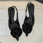 Satin Slingback Women  Design Pointed Toe Thin Highs Banquet Wedding Mule Shoes Low Heel Pumps