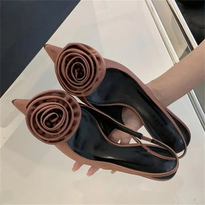 Satin Slingback Women Sexy Design Pointed Toe Thin Highs Banquet Wedding Mule Shoes Low Heel Pumps