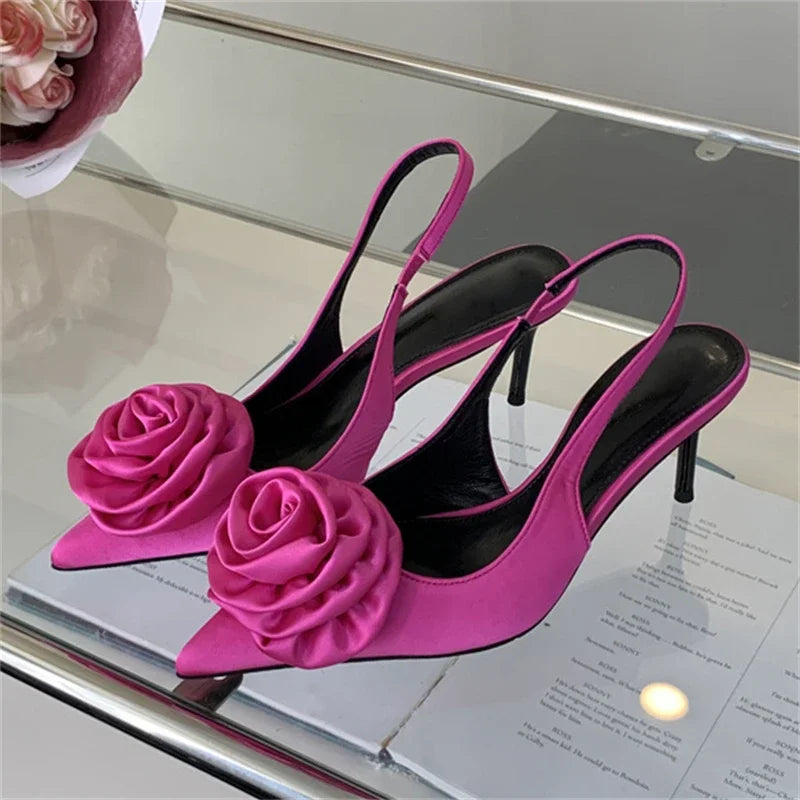 Satin Slingback Women  Design Pointed Toe Thin Highs Banquet Wedding Mule Shoes Low Heel Pumps Secondary image
