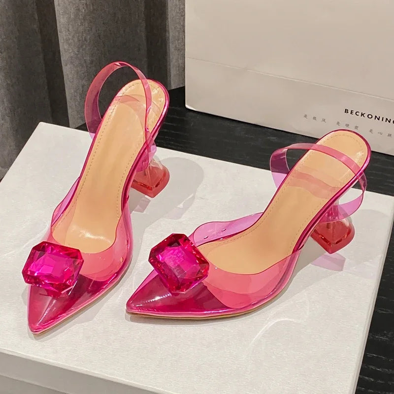 Perspex High Slingbacks Women Designer Pointed Toe PVC Transparent Shoes Low Heel Pumps Main image