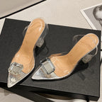 Perspex High Slingbacks Women Designer Pointed Toe PVC Transparent Shoes Low Heel Pumps