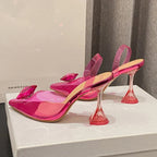 Perspex High Slingbacks Women Designer Pointed Toe PVC Transparent Shoes Low Heel Pumps