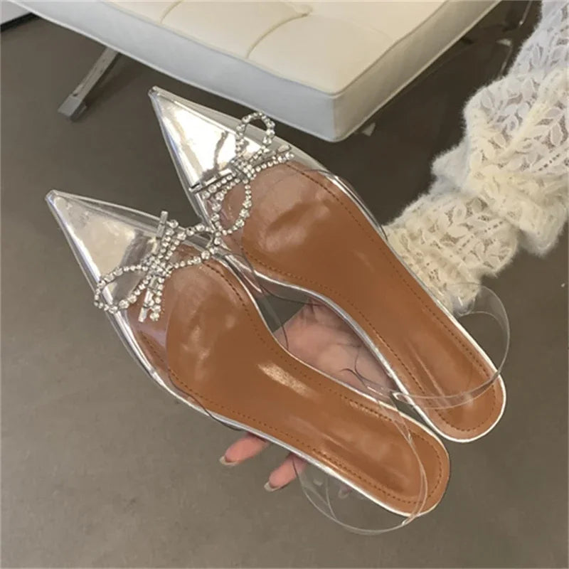 PVC Transparent Butterfly-knot Women Fashion Party Shoes Elegant Slingbacks Mules Sandals Low Heel Pumps Main image