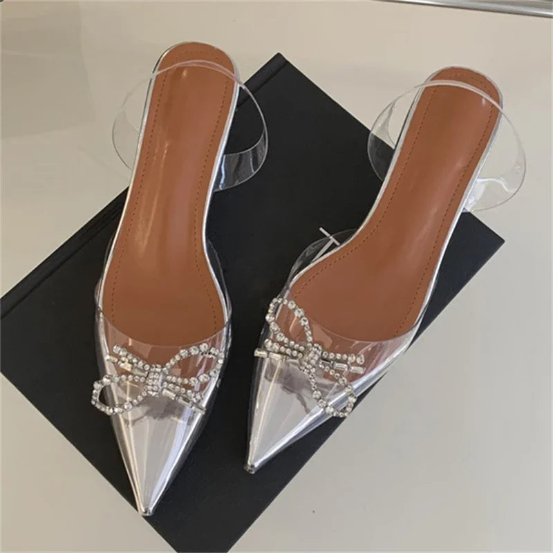 Sexy PVC Transparent Butterfly-knot Women Fashion Party Shoes Elegant Slingbacks Mules Sandals Low Heel Pumps