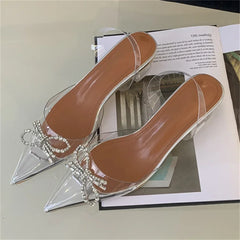 PVC Transparent Butterfly-knot Women Fashion Party Shoes Elegant Slingbacks Mules Sandals Low Heel Pumps