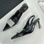 Square Button Women Thin Pointed Toe Slingback Mules Ladies Shoes Low Heel Pumps