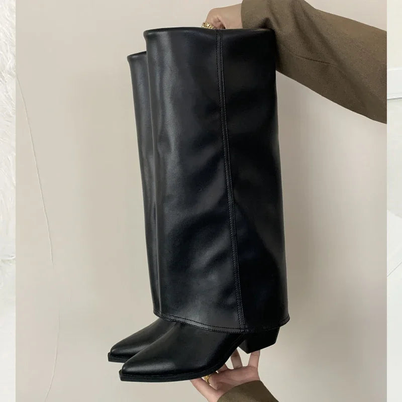 Spring Autumn Pointed Toe Designer Vintage Square Low Heels Knee High Boots Secondary image