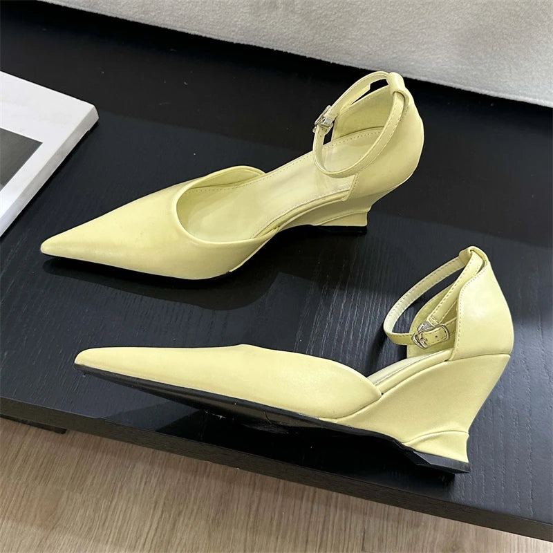 Spring Candy Fashion Pointed Toe Women Slingback Wedges Highs Party Prom Mules Shoes Low Heel Pumps Main image