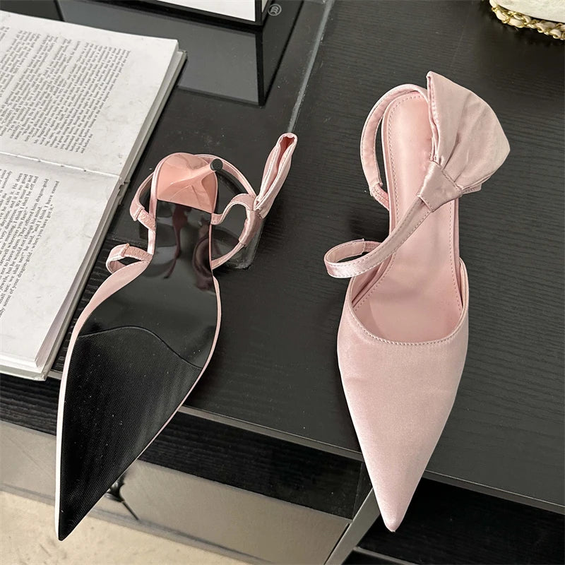 Spring Fashion Pleated Hol Women Pointed Toe Thin Elegant Party Slingbacks Mule Shoes Low Heel Pumps Main image