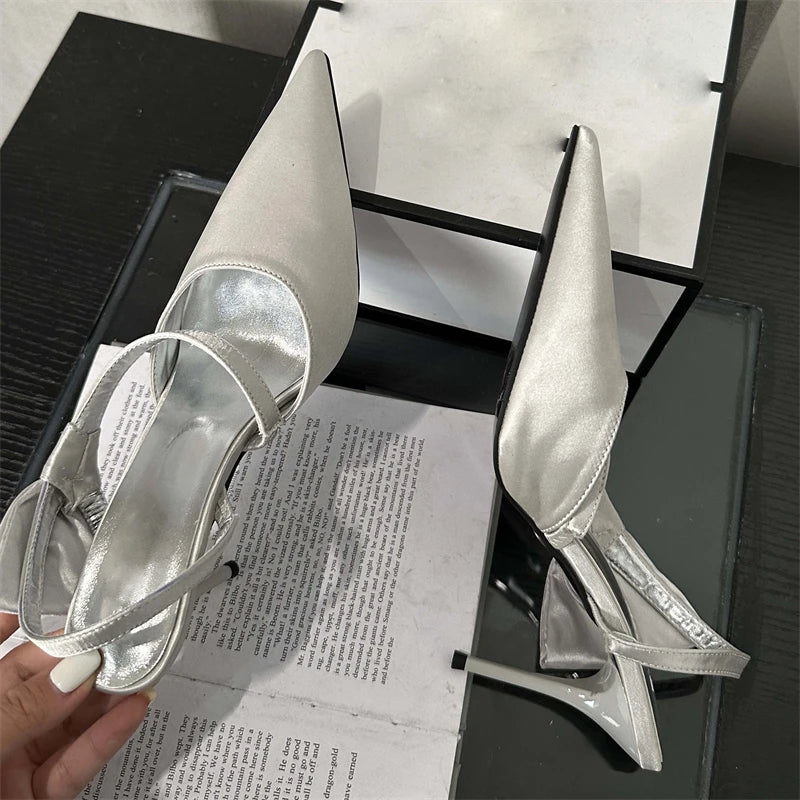 Spring Fashion Pleated Hol Women Pointed Toe Thin Elegant Party Slingbacks Mule Shoes Low Heel Pumps Secondary image