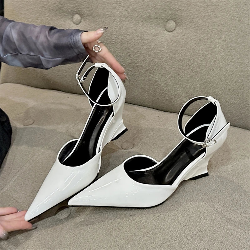 Spring Fashion Pointed Toe Wedges Highs Women Slingback Party Prom Mules Shoes Low Heel Pumps Main image