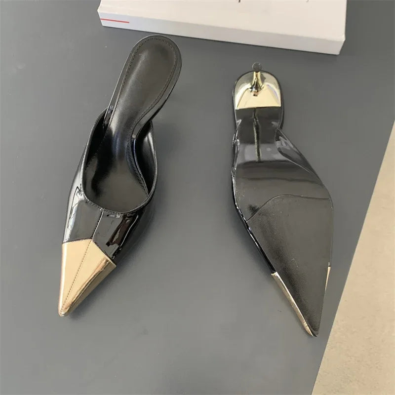 Spring Fashion Serpentine Pointed Toe Women Slippers  Thins Stripper Mule Shoes Low Heel Pumps Secondary image