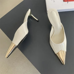 Spring Fashion Serpentine Pointed Toe Women Slippers  Thins Stripper Mule Shoes Low Heel Pumps