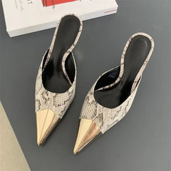 Spring Fashion Serpentine Pointed Toe Women Slippers  Thins Stripper Mule Shoes Low Heel Pumps