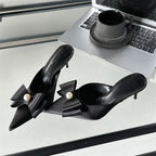 Spring  Butterfly-knot Women Slipper Pointed Toe Slip On Ladies Elegant Mules Shoes Low Heel Pumps