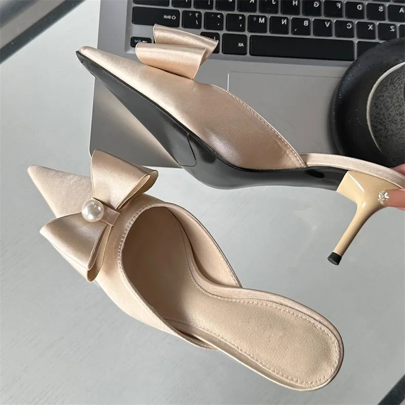 Spring  Butterfly-knot Women Slipper Pointed Toe Slip On Ladies Elegant Mules Shoes Low Heel Pumps Secondary image