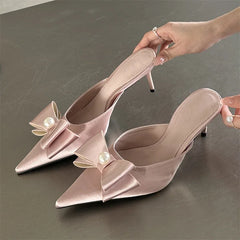 Spring  Butterfly-knot Women Slipper Pointed Toe Slip On Ladies Elegant Mules Shoes Low Heel Pumps