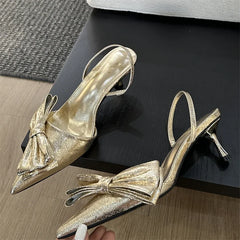 Street Style Butterfly-knot  Pointed Toe Thin Women Shoes Elegant Slingbacks Sandals Low Heel Pumps