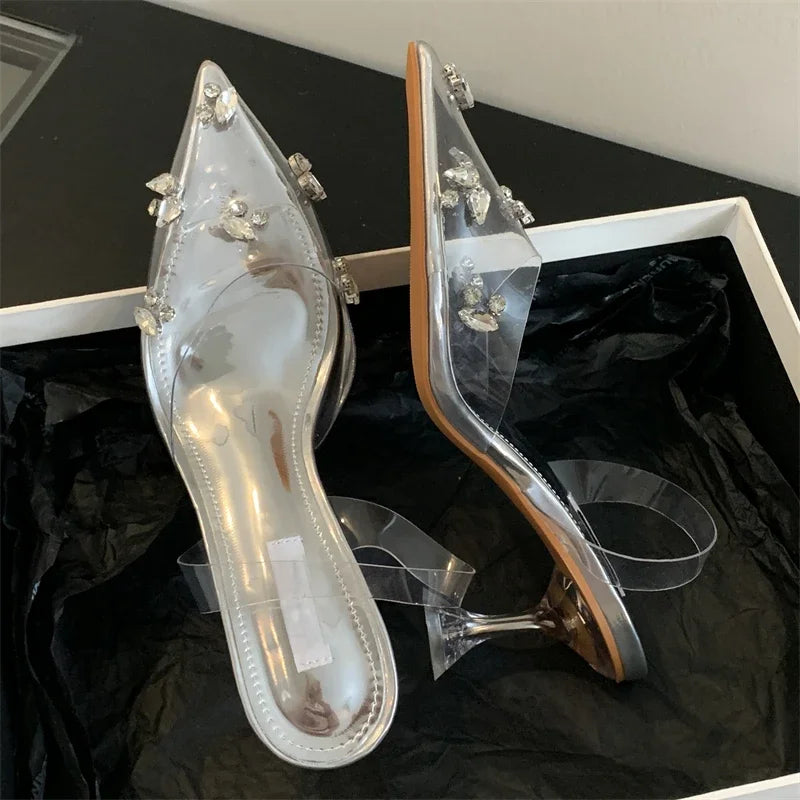 Street Style Mule Women Fashion PVC Transparent Elegant Pointed Toe Party Prom Shoes Low Heel Pumps Secondary image